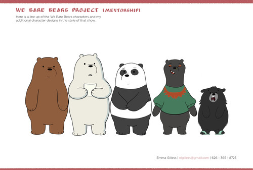 We Bare Bears Project [Mentorship].  A line up of the We Bare Bears characters and my additional character designs in the style of the show.