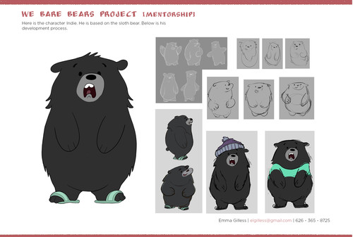 We Bare Bears Project. Here is the character Indie.  He is based on the sloth bear.  Se below for his development process.