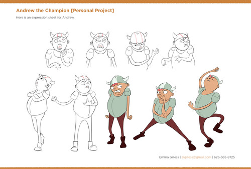 Personal Project [Andrew The Champion].  Andrew expression sheet.